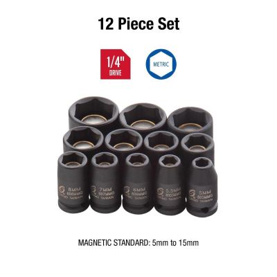 SUN1822 image(0) - SUNEX 1/4 Inch Drive Metric 6 Point Standard Magnetic Impact Socket Set - 6 Piece