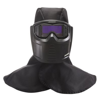 JCK46200 image(0) - Jackson Safety Welding Mask and Hood Kit - Auto Darkening -  Thermoplastic - 1.38" x 3.54" Viewing Area - Shade 3/5-12 ADF - Black - Rebel Series