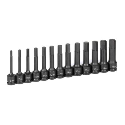 GRE1343MH image(0) - Grey Pneumatic 1/2" Drive 13 Pc. 4" Length  Metric Hex Driver Set