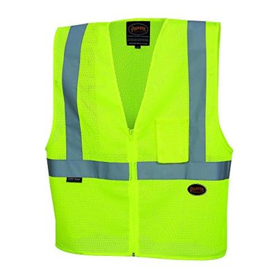 SRWV1060360U-L image(0) - Pioneer Zip-Up Safety Vest  - Color:  Hi-Vis Yellow/Green  - Size: L