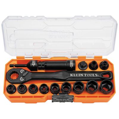 KLE65301ADP image(0) - Klein Tools KNECT&trade; (S) Pass Through Ratchet and 1/4-Inch Drive Socket Adapter Set