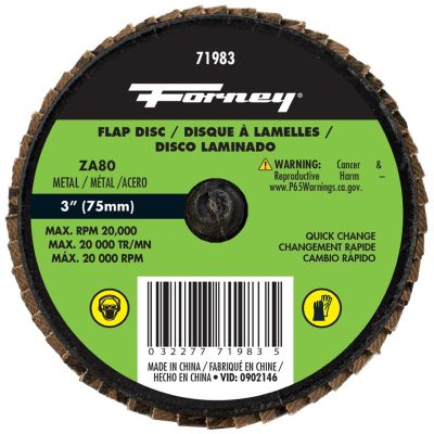 FOR71983 image(0) - Forney Industries Quick Change Flap Disc, 80 Grit, 3 in