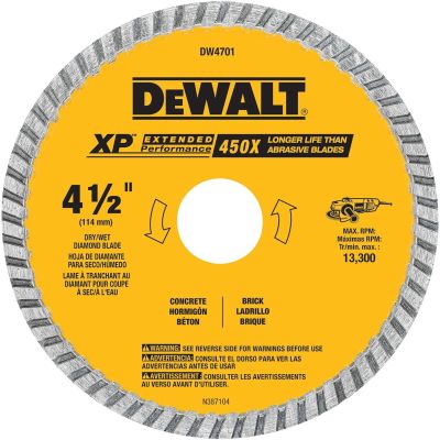 DWTDW4701 image(0) - DEWALT Diamond Blade, Dry Or Wet Cutting, Continuous Rim, 7/8-Inch Arbor, 4-1/2-Inch