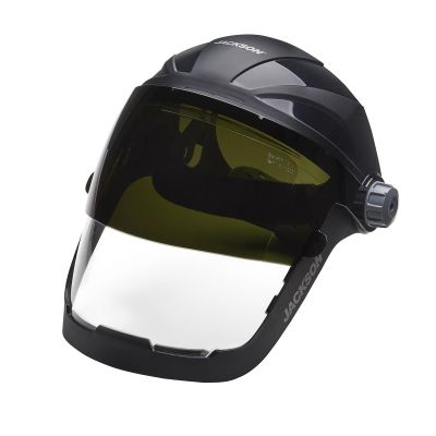SRW14230 image(0) - Jackson Safety Face Shield - QUAD 500 Premium Multi-Purpose Series - 9' x 12.125' x 0.060" Window - Clear AF with Shade 5 IR Flip Visor - 370 Speed Dial Headgear