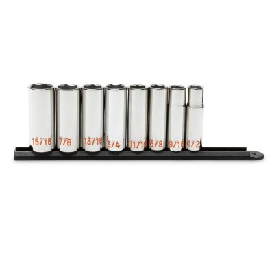 KDT80705H image(0) - GEARWRENCH 8 Piece 1/2" Drive 6 Point SAE Hi-Viz Deep Socket Set
