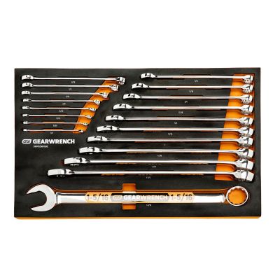 KDTGWMSSWHSAE image(0) - GEARWRENCH 19 Piece 12 Point SAE Hi-Viz Long Pattern Combination Wrench Set in Foam Storage Tray