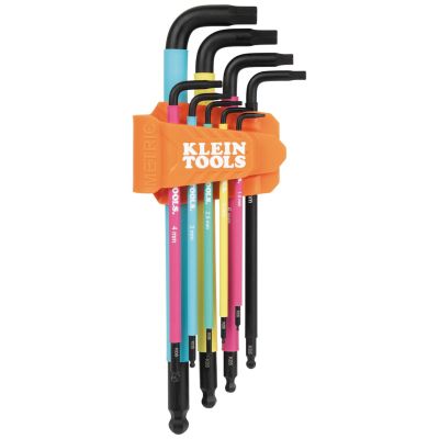 KLEBLS9M image(0) - Klein Tools Color Coded Extra-Long L Style Hex Key Caddy Set, Metric, 9-Piece