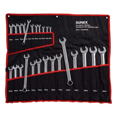 SUN9917MPRA image(0) - SUNEX 25 Piece Metric Full Polish V-Groove Combo Wrench Set