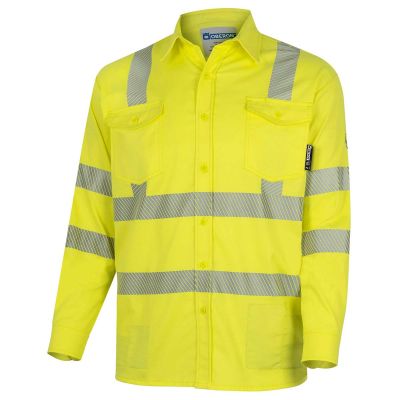 OBRZFI506-3XL image(0) - OBERON Button Up Shirt - Hi-Vis FR/Arc-Rated 7.5 oz  88/12 - Hi-Vis Yellow - Size: 3XL
