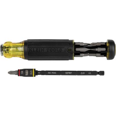 KLE32304 image(0) - Klein Tools 14-in-1 HVAC Adjustable-Length Impact Screwdriver with Flip Socket