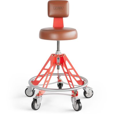 VYPESM-BR-R-ACM image(0) - Vyper Industrial 400 lb Capacity Elevated Steel Max Acme Rod Shop Chair - Brown/Red