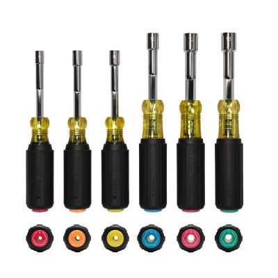 KLE65456M image(0) - Klein Tools Metric Color-Coded Hollow-Shaft Heavy-Duty Nut Driver Set, 6-Piece