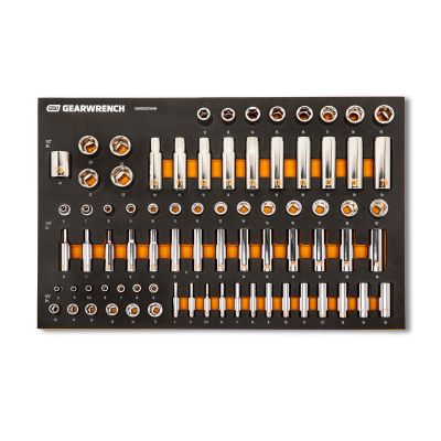 KDTGWMSSKTHMM image(0) - GEARWRENCH 77 Piece 1/4", 3/8" & 1/2" Drive Hi-Viz Metric Socket Set in Foam Tray