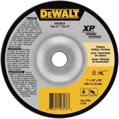 DWTDWA8924 image(0) - DEWALT Extended Performance Pipeline Grinding 7-Inch X 1/8-Inch X 7/8-Inch Ceramic Abrasive