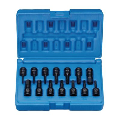 GRE9298HC image(0) - Grey Pneumatic 1/4" Drive 14 Piece Impact Hex Driver Set.
