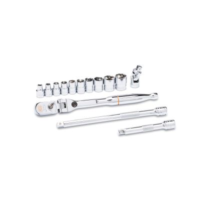 KDT81391 image(0) - GEARWRENCH 14 Piece 1/4 Inch Drive 120XP Locking Flex Head Ratchet and 6 Point SAE Stubby Socket Mechanics Tool Set