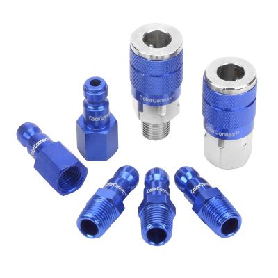 LEGA72457C image(0) - Legacy Manufacturing ColorConnex Coupler and Plug Kit, 7-Piece, Type C, 1/4" Body, 1/4" NPT, Blue