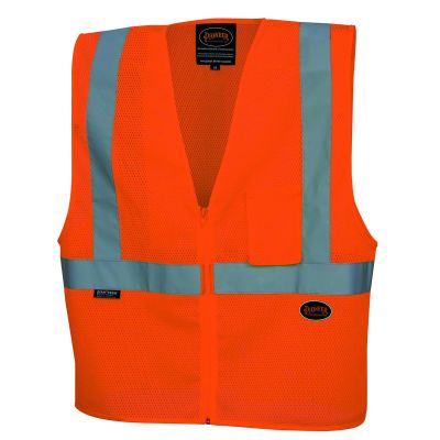 SRWV1060450U-S image(0) - Pioneer Zip-Up Safety Vest  - Color:  Hi-Vis Orange  - Size: S
