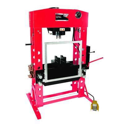 INT859ASD image(0) - American Forge & Foundry Shop Press - 100 Ton Capacity - Foot Operated Air Motor/Manual Pump W/ Hydraulic Ram - Built In Polycarbonate Press Guard - 10 pc  Pin & Bearing Press Adapter Set Included - SUPER DUTY