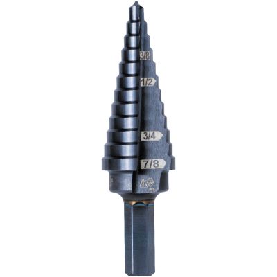 KLEKTSB14 image(0) - Klein Tools 12-Step Drill Bit, 3/8-Inch Hex, Double Straight Flute, 3/16-Inch to 7/8-Inch