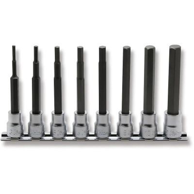 KKNRS3010M-8-L100 image(0) - Ko-ken USA RS3010M/8-L100 3/8 Sq. Dr. Bit Socket set  3mm-12mm Hex 200mm  8 pieces
