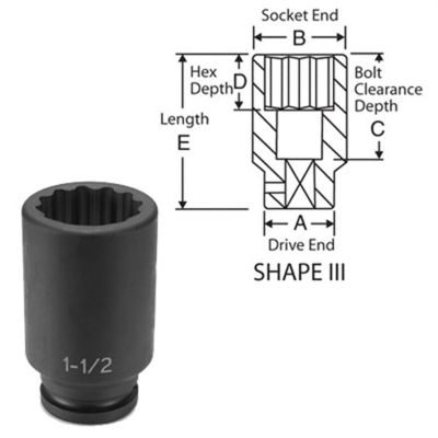 GRE3170D image(0) - Grey Pneumatic 3/4" Drive x 2-3/16" Deep - 12 Point Socket