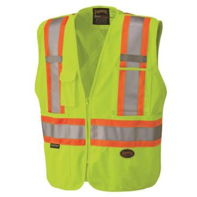 SRWV1021260U-M image(0) - Pioneer Zip-Up Snap Break Away Safety Vest  - Color:  Hi-Vis Yellow/Green - Size: M