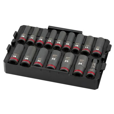 MLW49-66-6818 image(0) - Milwaukee Tool SHOCKWAVE Impact Duty Socket 1/2&rdquo; Dr 16PC MM TRAY Set