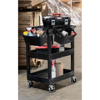 LUXSEC111-B-OUTRIG image(0) - Luxor 24 x 18 Plastic Utility Tub Cart w/ Two Bins
