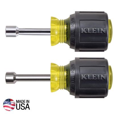 KLE610 image(0) - Klein Tools Nut Driver Set, Stubby Nut Drivers with 1-1/2-Inch Shaft, 2-Piece