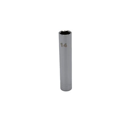 VIMEDM414 image(0) - VIM Tools 14 mm Extra Deep Metric Socket, 1/4 Inch Square Drive, Chrome