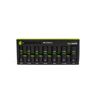 GETXBS7DS image(0) - Grip Edge Tools 7-PC 3/8" Drive SAE RPT Socket Extractor with FORS set (deep length)
