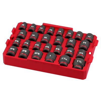 MLW49-66-6819 image(0) - Milwaukee Tool SHOCKWAVE Impact Duty Socket 1/2&rdquo; Dr 27PC SAE TRAY Set