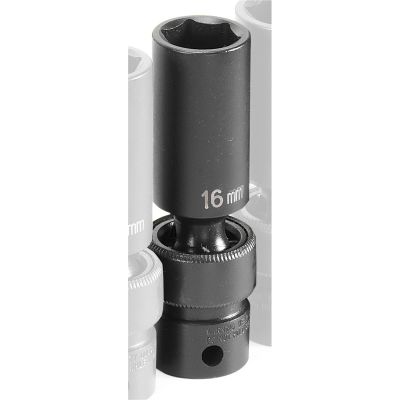 GRE1016UMD image(0) - Grey Pneumatic 3/8" Drive x 16mm Deep Universal Socket 6 Point - Black