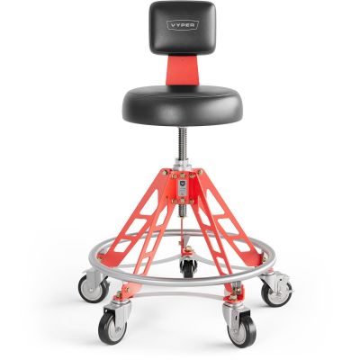VYPESM-B-R-ACM image(0) - Vyper Industrial 400 lb Capacity Elevated Steel Max Acme Rod Shop Chair - Black/Red