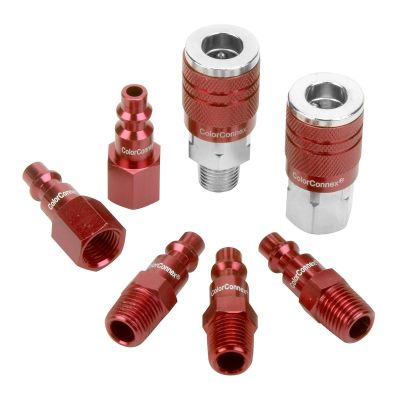 LEGA73457D image(0) - Legacy Manufacturing ColorConnex Coupler and Plug Kit, 7-Piece, Type D, 1/4" Body, 1/4" NPT, Red
