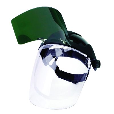 SRWS32161B image(0) - Sellstrom Face Shield - DP4 Series - 9" x 12.125" x 0.060" Window - Clear AF with Shade 6 Cobalt IR Flip Visor - Ratcheting Headgear