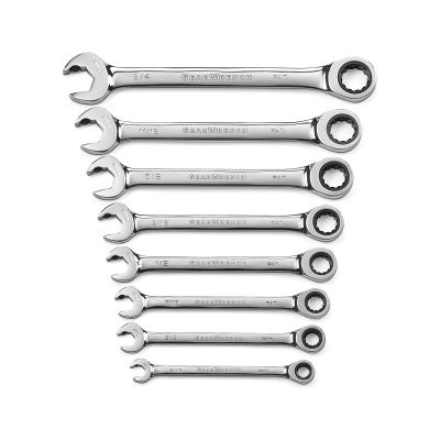 KDT85599 image(0) - GEARWRENCH 8 Piece 72-Tooth 12 Point Open End Ratcheting Combination SAE Wrench Set
