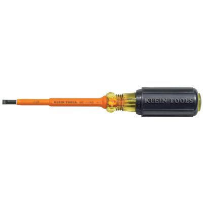 KLE601-4-INS image(0) - Klein Tools Insulated Screwdriver cushion-grip Round-Shank Cabinet Tip