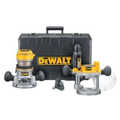 DWTDW618PK image(0) - DeWalt 2-1/4 HP (Maximum Motor HP) EVS Fixed Base / Plunge Router Combo Kit W/ Soft Start