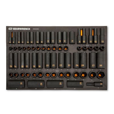 KDTGWMSISKHMM image(0) - GEARWRENCH 68 Piece 3/8&rdquo; & 1/2&rdquo; Drive 6 Point Metric Standard & Deep Hi-Viz Impact Socket Set in Foam Storage Tray