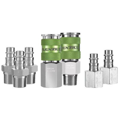 LEGA53657FZ image(0) - Legacy Manufacturing Flexzilla Pro High Flow Coupler and Plug Kit, 7-Piece, 1/4" Body, 3/8" NPT