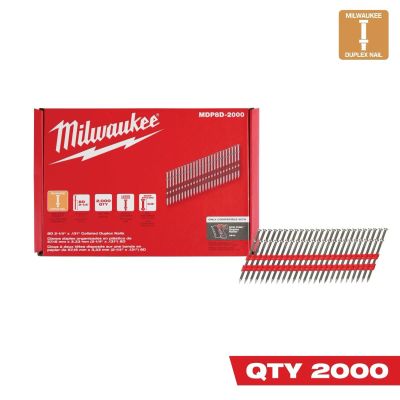 MLWMDP8D-2000 image(0) - Milwaukee Tool 8D 2-1/4 Inch x .131 Inch Collated Duplex Nails