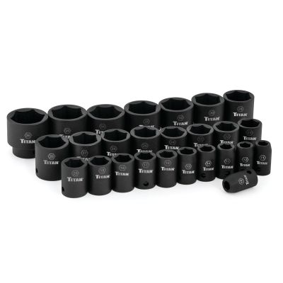 TIT42126 image(0) - Titan 26 Piece 1/2 Inch Drive 6 Point Metric Standard Impact Socket Set