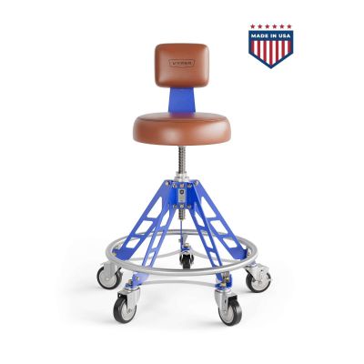 VYPESM-BR-BL-EZ image(0) - Vyper Industrial 400 lb Capacity Elevated Steel Max Ez-Lift Shop Chair - Brown/Blue