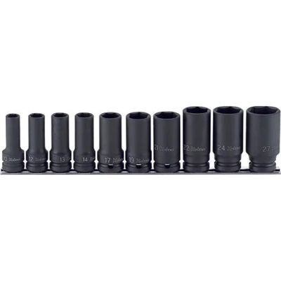 KKNRS14301X-10 image(0) - Ko-ken USA RS14301X/10 10 Piece 1/2 Sq. Dr. 6 Point Thin walled Semi-Deep Socket Set  10-27mm