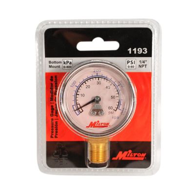 MIL1193 image(0) - Milton Industries Gage 1/4" NPT, 0-60 PSI  - Bottom Mount