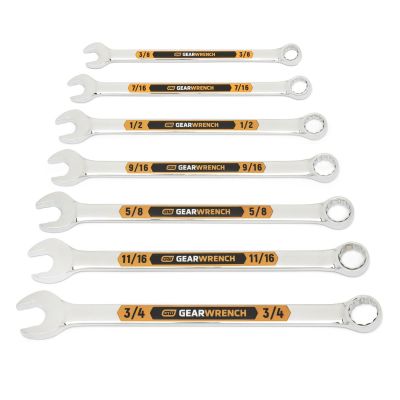 KDT81933H image(0) - GEARWRENCH 7 Piece 12 Point SAE Hi-Viz Long Pattern Combination Wrench Set with Tool Roll