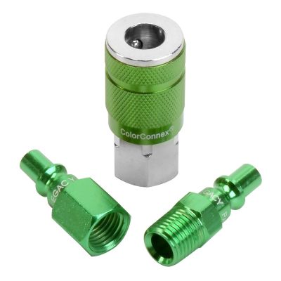LEGA71452B image(0) - Legacy Manufacturing ColorConnex Coupler and Plug Kit, 3-Piece, Type B, 1/4" Body, 1/4" NPT, Green