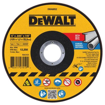 DWTDWA8052 image(0) - DEWALT 5 In x .045 in Aluminum Oxide Abrasive Chop / Cut-Off Blade with 7/8 in Arbor For Concrete & Masonry Cutting (1 Pack)